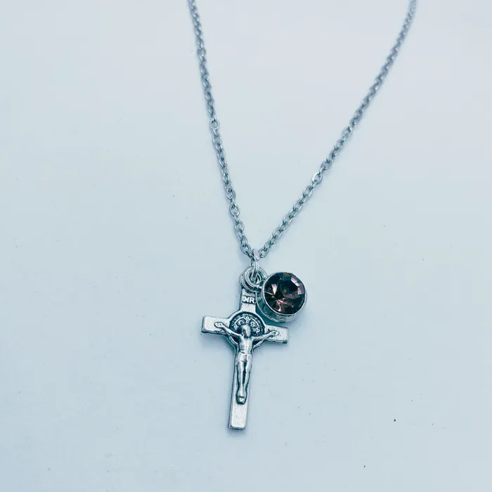 Necklaces Catholic Gifts Canada St Benedict Crucifix Birthstone Necklace