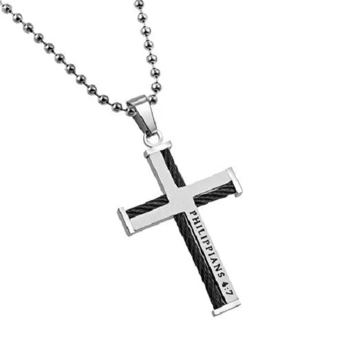 Necklaces North Arrow Shop Guarded Cable Cross Necklace Stainless Steel Bead Chain