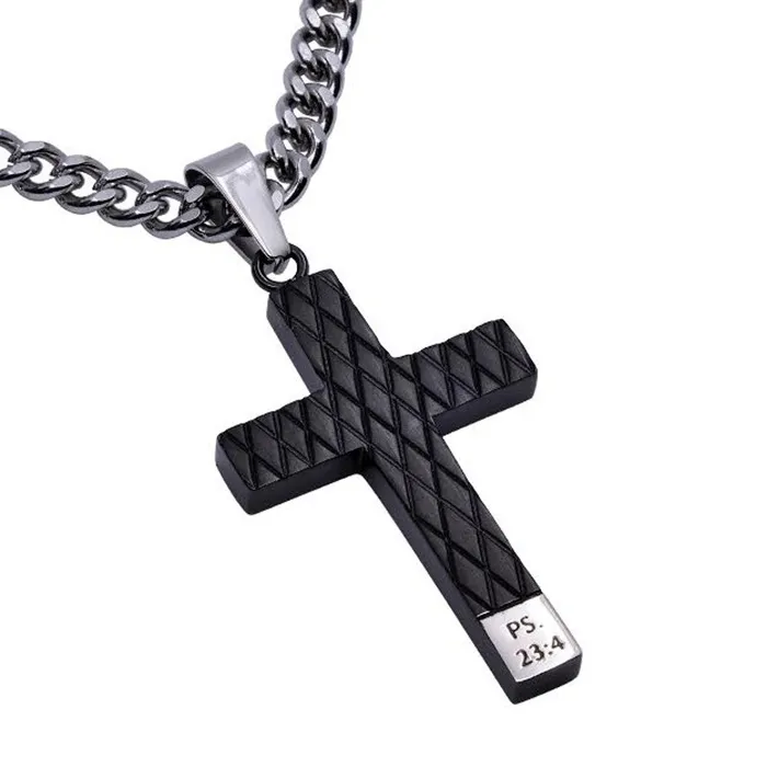 Necklaces North Arrow Shop Psalm 234 FEAR NOT Stainless Steel Engraved Black Cross Necklace Necklaces North Arrow Shop Psalm 234 FEAR NOT Stainless Steel Engraved Black Cross Necklace