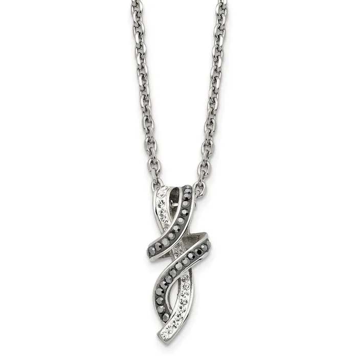 Necklaces Stainless Steel Polished Black White Crystal Fancy Twisted 18in Necklace TreasureFineJewelers Necklaces Stainless Steel Polished Black White Crystal Fancy Twisted 18in Necklace TreasureFineJewelers