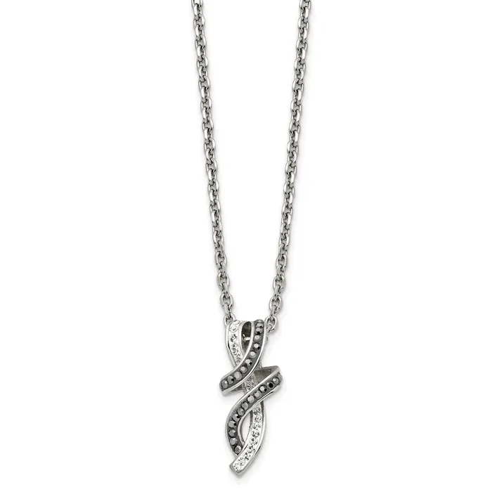 Necklaces Stainless Steel Polished Black White Crystal Fancy Twisted 18in Necklace TreasureFineJewelers