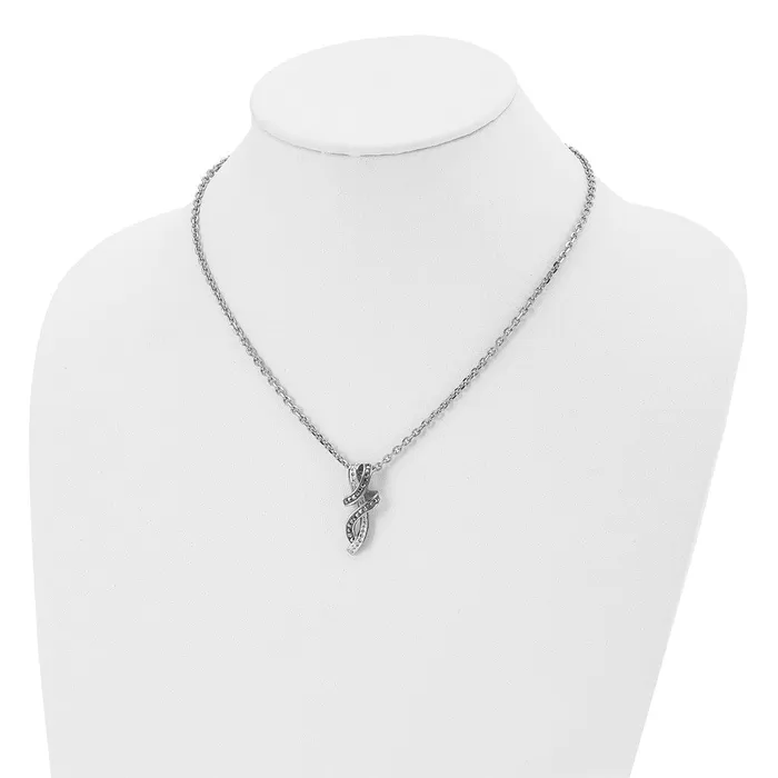 Necklaces Stainless Steel Polished Black White Crystal Fancy Twisted 18in Necklace TreasureFineJewelers