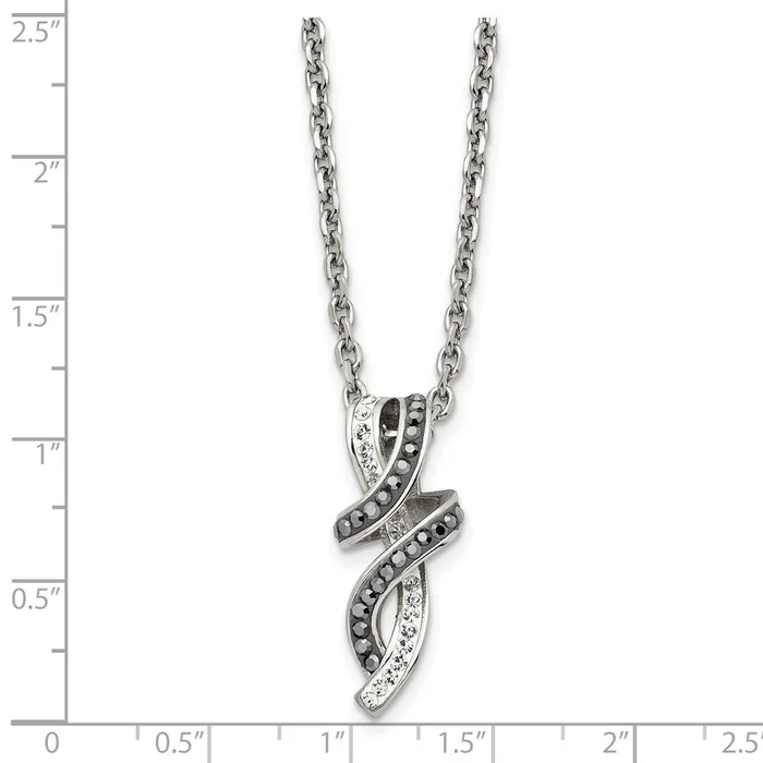 Necklaces Stainless Steel Polished Black White Crystal Fancy Twisted 18in Necklace TreasureFineJewelers