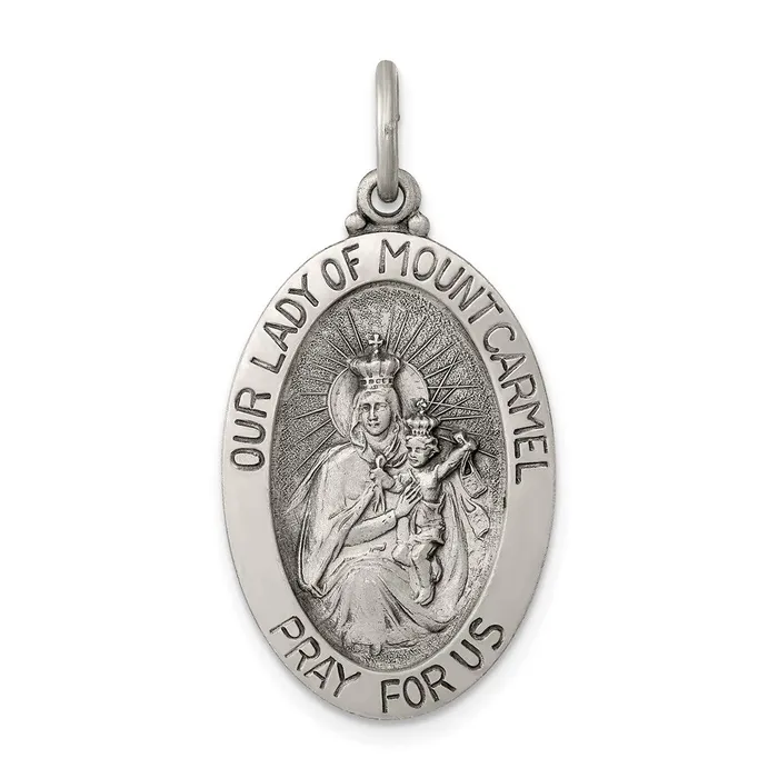 Necklaces Sterling Silver Antiqued Our Lady of Mount Carmel Medal TreasureFineJewelers Necklaces Sterling Silver Antiqued Our Lady of Mount Carmel Medal TreasureFineJewelers