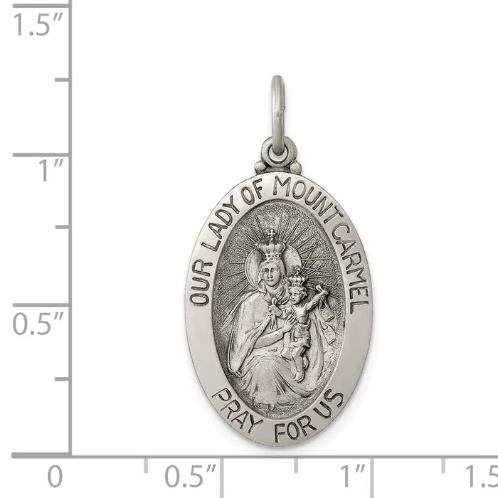 Necklaces Sterling Silver Antiqued Our Lady of Mount Carmel Medal TreasureFineJewelers