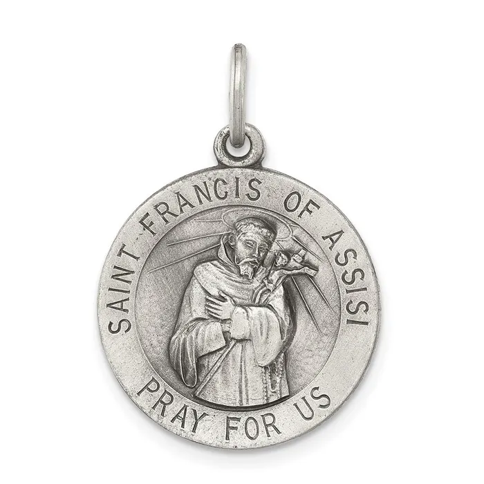 Necklaces Sterling Silver Antiqued Saint Francis of Assisi Medal TreasureFineJewelers Necklaces Sterling Silver Antiqued Saint Francis of Assisi Medal TreasureFineJewelers