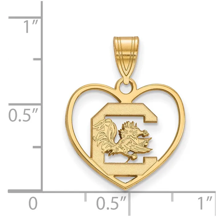 Necklaces Sterling Silver Goldplated University of South Carolina Heart Pendant TreasureFineJewelers