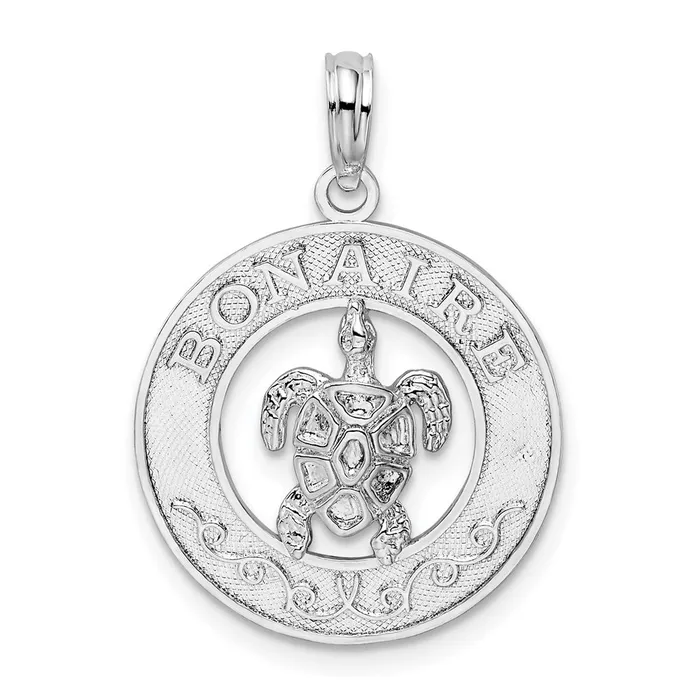 Necklaces Sterling Silver Polished Bonaire Circle wTurtle Pendant TreasureFineJewelers Necklaces Sterling Silver Polished Bonaire Circle wTurtle Pendant TreasureFineJewelers
