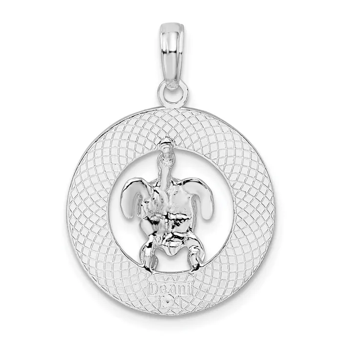 Necklaces Sterling Silver Polished Bonaire Circle wTurtle Pendant TreasureFineJewelers