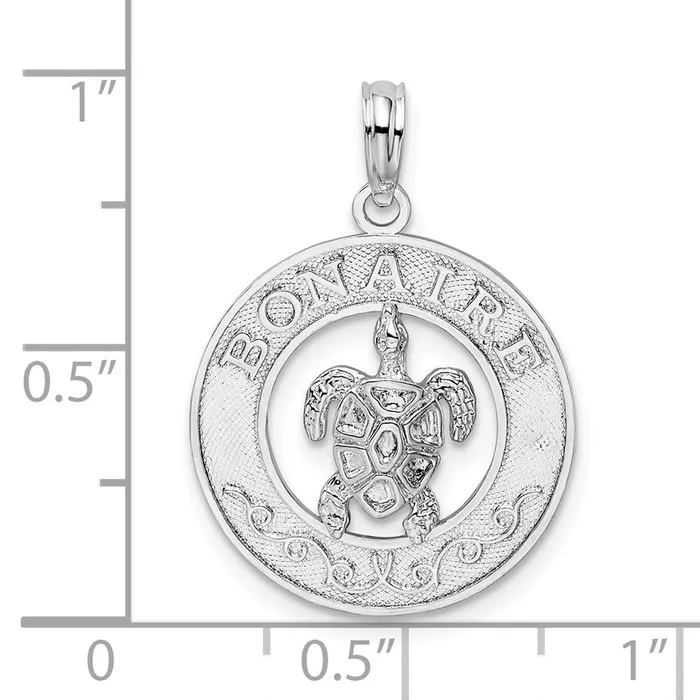 Necklaces Sterling Silver Polished Bonaire Circle wTurtle Pendant TreasureFineJewelers