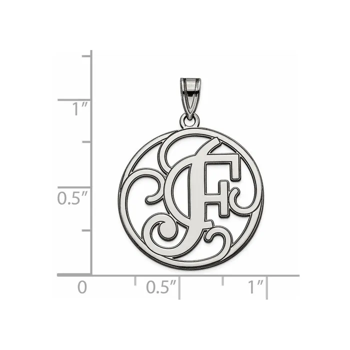 Necklaces Sterling Silver Rhodiumplated Fancy Script Letter F Initial Pendant TreasureFineJewelers