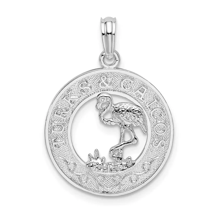 Necklaces Sterling Silver Textured Turks and Caicos wFlamingo Pendant TreasureFineJewelers Necklaces Sterling Silver Textured Turks and Caicos wFlamingo Pendant TreasureFineJewelers