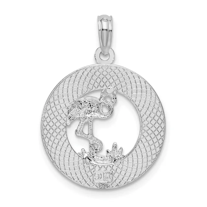 Necklaces Sterling Silver Textured Turks and Caicos wFlamingo Pendant TreasureFineJewelers