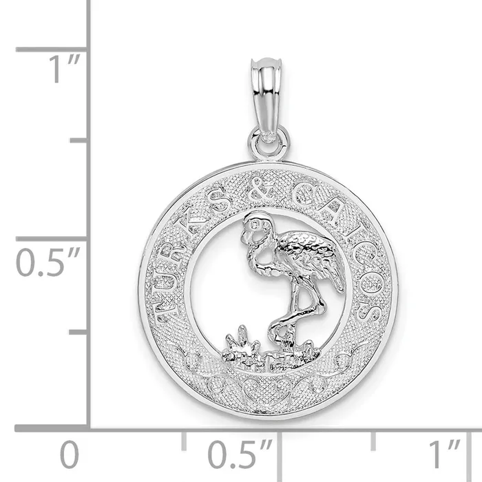 Necklaces Sterling Silver Textured Turks and Caicos wFlamingo Pendant TreasureFineJewelers