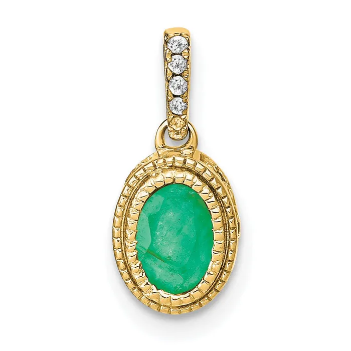 Necklaces TreasureFineJewelers 14k Oval Emerald and Diamond Pendant