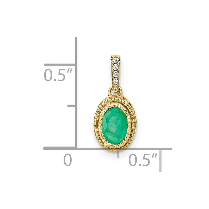 Necklaces TreasureFineJewelers 14k Oval Emerald and Diamond Pendant