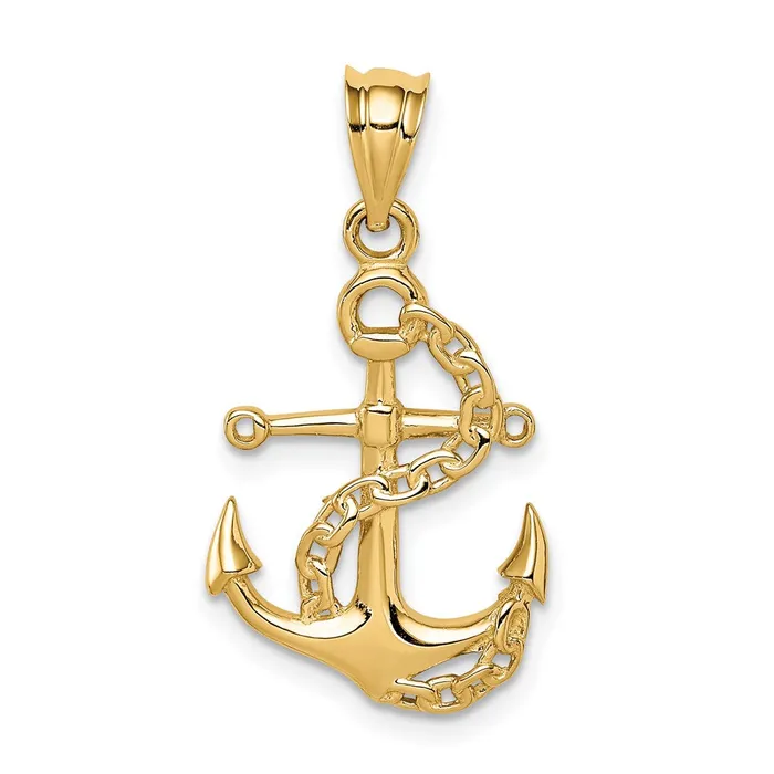 Necklaces TreasureFineJewelers 14K Polished Anchor Chain Pendant