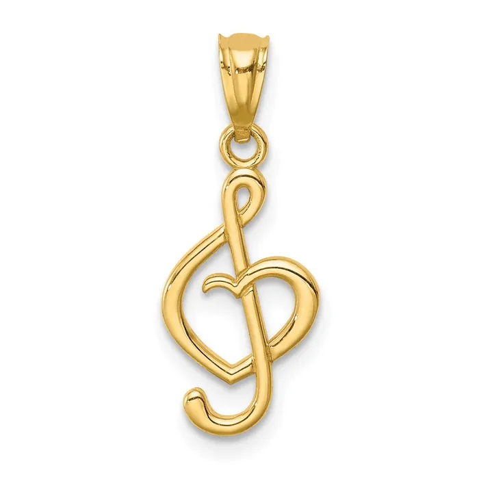 Necklaces TreasureFineJewelers 14K Treble Clef With Heart Pendant