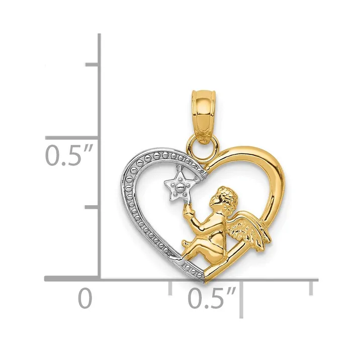 Necklaces TreasureFineJewelers 14K wRhodium Angel in Heart w Star Pendant