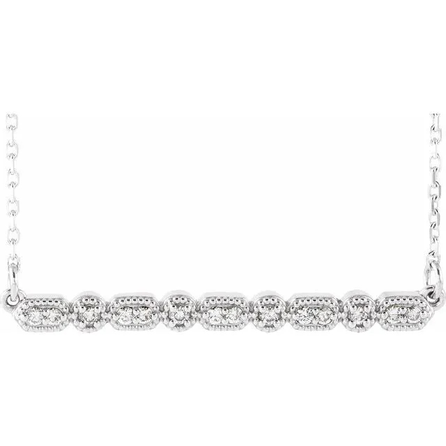 Necklaces TreasureFineJewelers 14K White Gold 110 CTW Natural Diamond Milgrain Bar 1618 Necklace Necklaces TreasureFineJewelers 14K White Gold 110 CTW Natural Diamond Milgrain Bar 1618 Necklace
