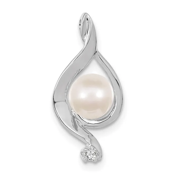 Necklaces TreasureFineJewelers 14k White Gold 55mm Round Freshwater Cultured Pearl A Diamond Pendant Necklaces TreasureFineJewelers 14k White Gold 55mm Round Freshwater Cultured Pearl A Diamond Pendant