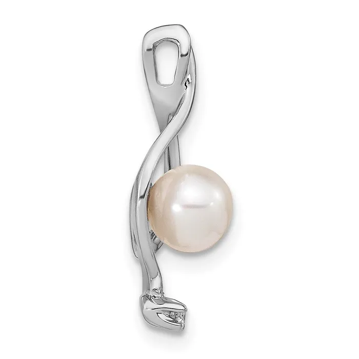 Necklaces TreasureFineJewelers 14k White Gold 55mm Round Freshwater Cultured Pearl A Diamond Pendant