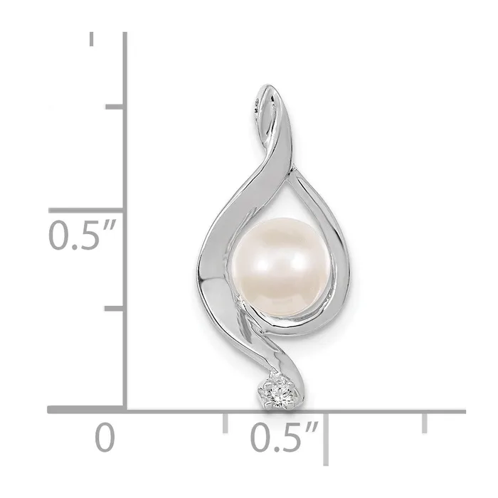 Necklaces TreasureFineJewelers 14k White Gold 55mm Round Freshwater Cultured Pearl A Diamond Pendant