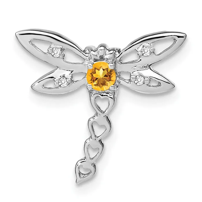 Necklaces TreasureFineJewelers 14k White Gold Citrine and Diamond Dragonfly Chain Slide Necklaces TreasureFineJewelers 14k White Gold Citrine and Diamond Dragonfly Chain Slide