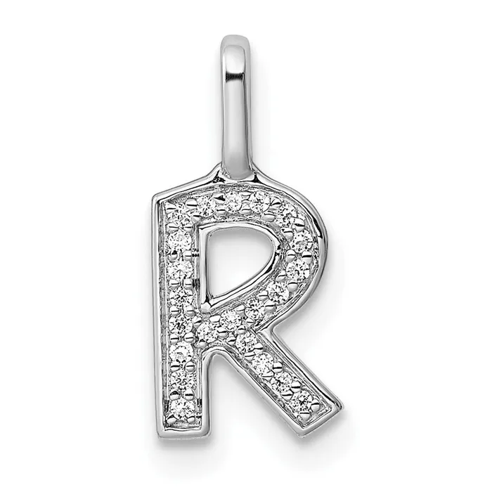 Necklaces TreasureFineJewelers 14K White Gold Diamond Letter R Initial Pendant Necklaces TreasureFineJewelers 14K White Gold Diamond Letter R Initial Pendant