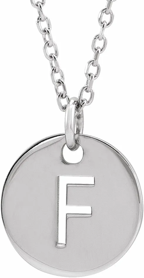 Necklaces TreasureFineJewelers 14K White Gold Initial F 10 mm Disc 1618 Necklace Necklaces TreasureFineJewelers 14K White Gold Initial F 10 mm Disc 1618 Necklace