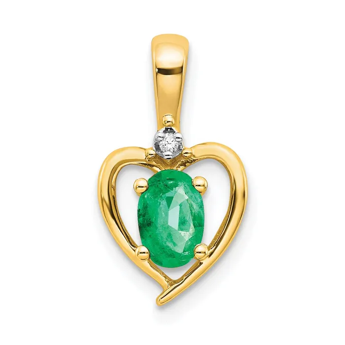 Necklaces TreasureFineJewelers 14k Yellow Gold Emerald and Diamond Heart Pendant Necklaces TreasureFineJewelers 14k Yellow Gold Emerald and Diamond Heart Pendant