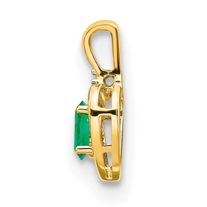 Necklaces TreasureFineJewelers 14k Yellow Gold Emerald and Diamond Heart Pendant