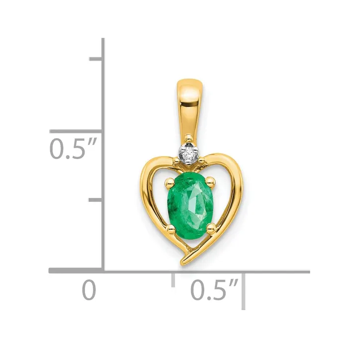 Necklaces TreasureFineJewelers 14k Yellow Gold Emerald and Diamond Heart Pendant