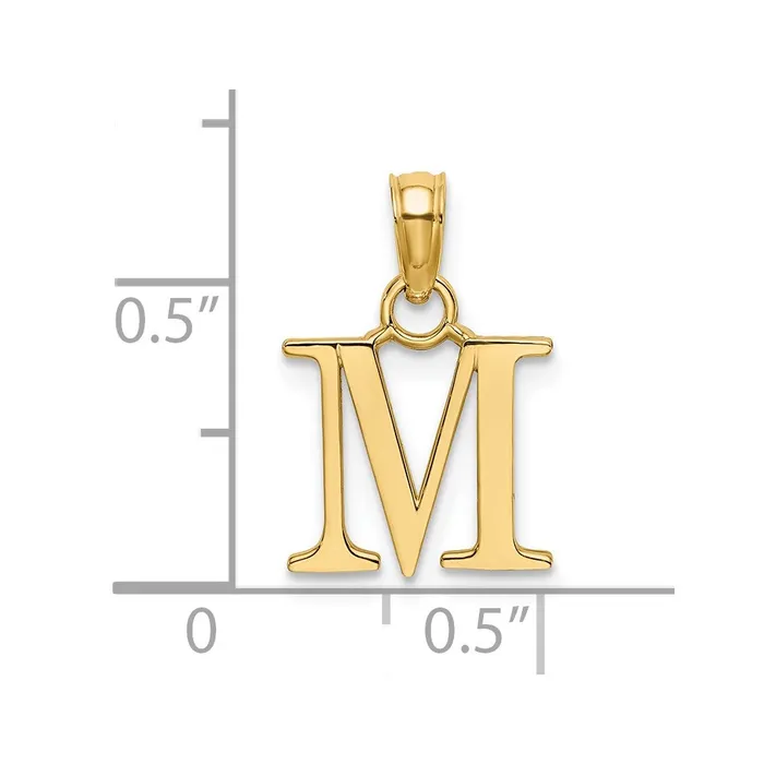 Necklaces TreasureFineJewelers 14k Yellow Gold Polished Block Letter M Initial Pendant