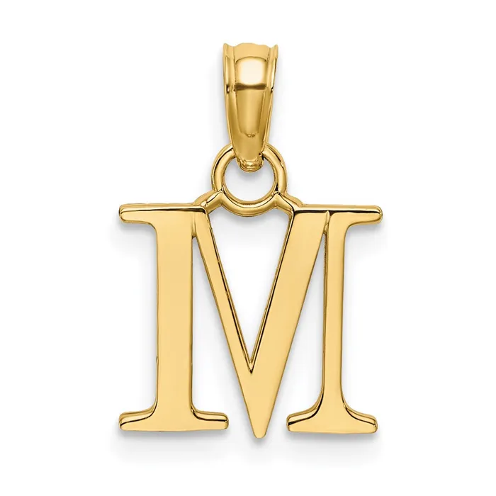 Necklaces TreasureFineJewelers 14k Yellow Gold Polished Block Letter M Initial Pendant