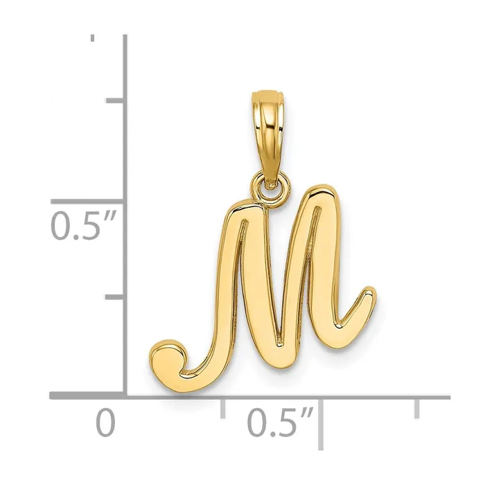 Necklaces TreasureFineJewelers 14k Yellow Gold Script Letter M Initial Pendant