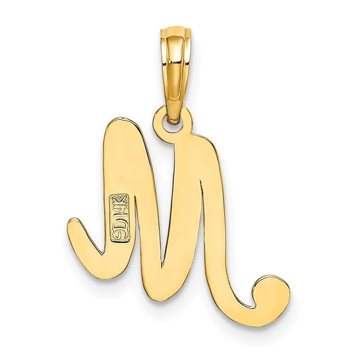 Necklaces TreasureFineJewelers 14k Yellow Gold Script Letter M Initial Pendant
