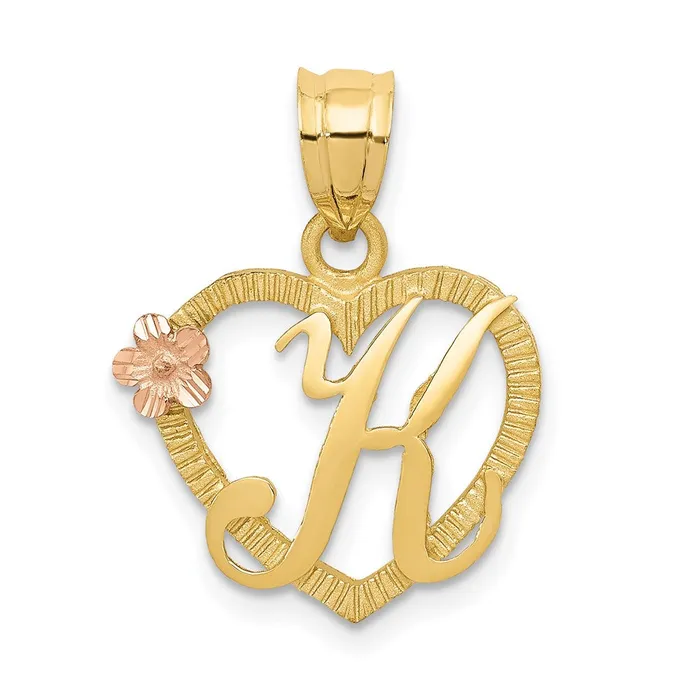 Necklaces TreasureFineJewelers 14k Yellow Gold TwoTone Heart Letter K Initial Pendant Necklaces TreasureFineJewelers 14k Yellow Gold TwoTone Heart Letter K Initial Pendant