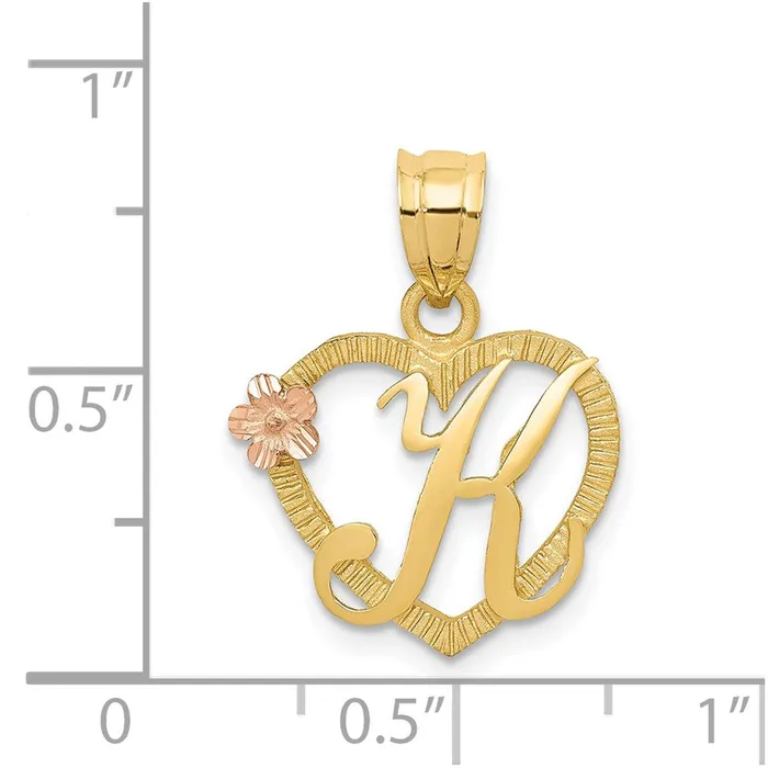 Necklaces TreasureFineJewelers 14k Yellow Gold TwoTone Heart Letter K Initial Pendant