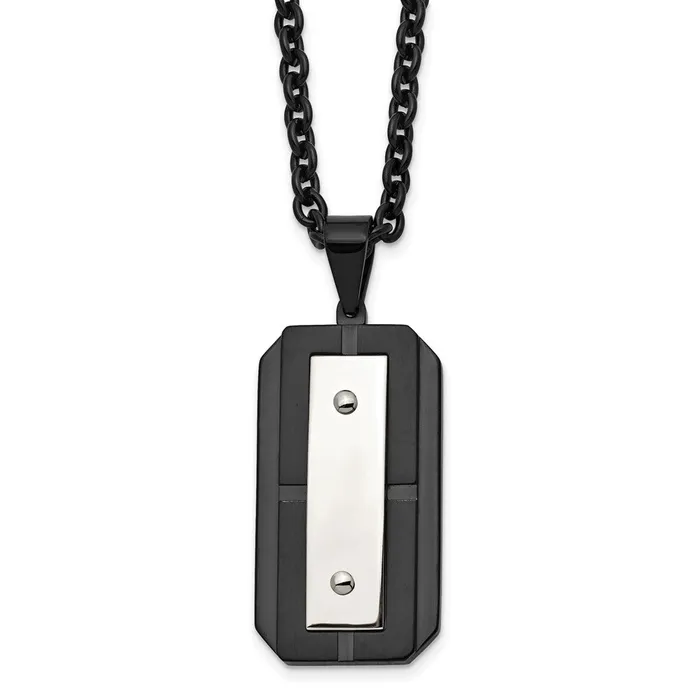Necklaces TreasureFineJewelers Chisel Stainless Steel Brushed and Polished Black IPplated Dog Tag on a 24 inch Cable Chain Necklace Necklaces TreasureFineJewelers Chisel Stainless Steel Brushed and Polished Black IPplated Dog Tag on a 24 inch Cable Chain Necklace