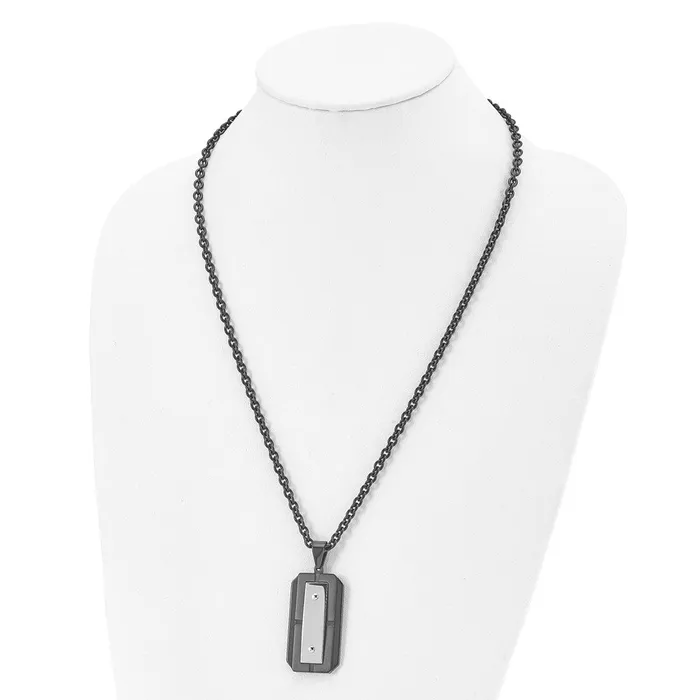 Necklaces TreasureFineJewelers Chisel Stainless Steel Brushed and Polished Black IPplated Dog Tag on a 24 inch Cable Chain Necklace