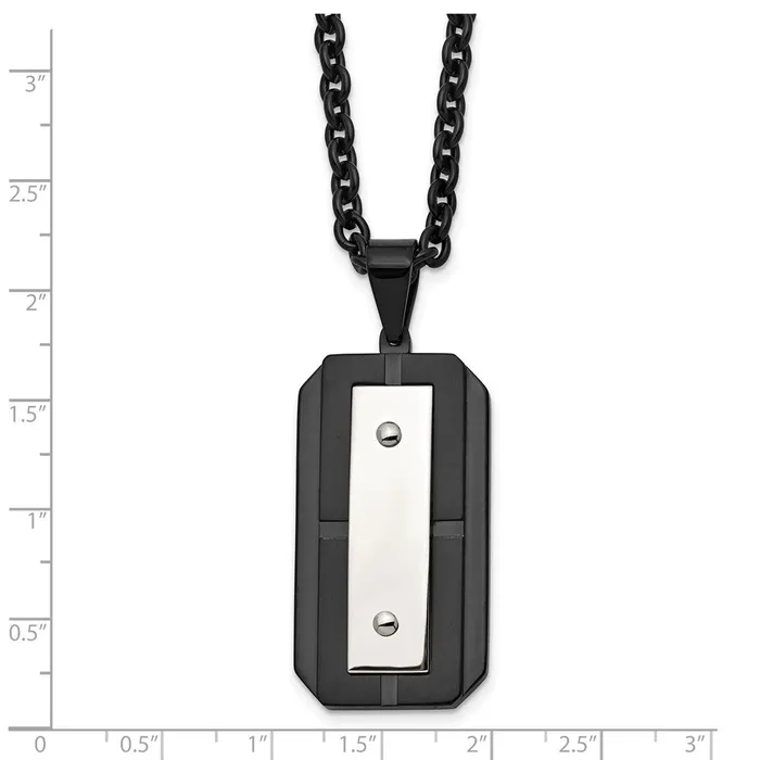 Necklaces TreasureFineJewelers Chisel Stainless Steel Brushed and Polished Black IPplated Dog Tag on a 24 inch Cable Chain Necklace