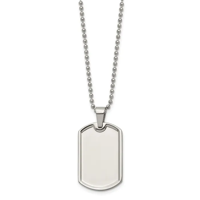 Necklaces TreasureFineJewelers Chisel Stainless Steel Polished Dog Tag on a 20 inch Ball Chain Necklace