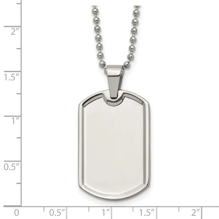 Necklaces TreasureFineJewelers Chisel Stainless Steel Polished Dog Tag on a 20 inch Ball Chain Necklace