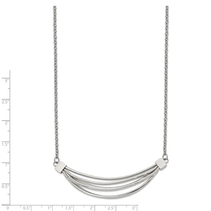 Necklaces TreasureFineJewelers Stainless Steel Polished 3D Curved Bars 20in w2in ext Necklace