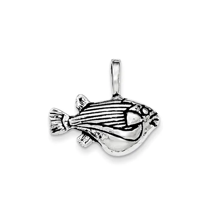 Necklaces TreasureFineJewelers Sterling Silver Antiqued Big Belly Fish Chain Slide Pendant Necklaces TreasureFineJewelers Sterling Silver Antiqued Big Belly Fish Chain Slide Pendant