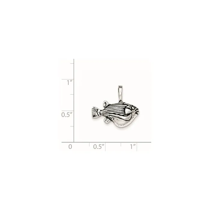 Necklaces TreasureFineJewelers Sterling Silver Antiqued Big Belly Fish Chain Slide Pendant
