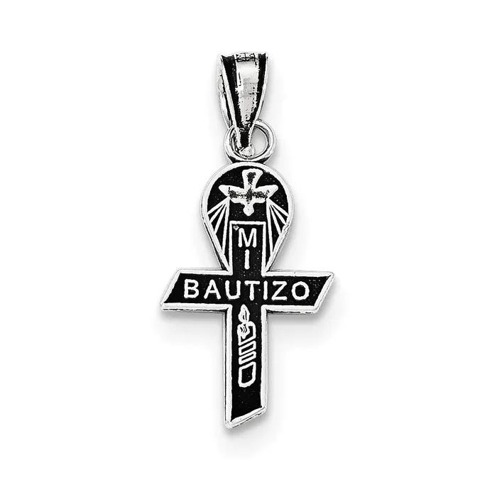 Necklaces TreasureFineJewelers Sterling Silver Antiqued Mi Bautizo Ribbon Pendant Necklaces TreasureFineJewelers Sterling Silver Antiqued Mi Bautizo Ribbon Pendant