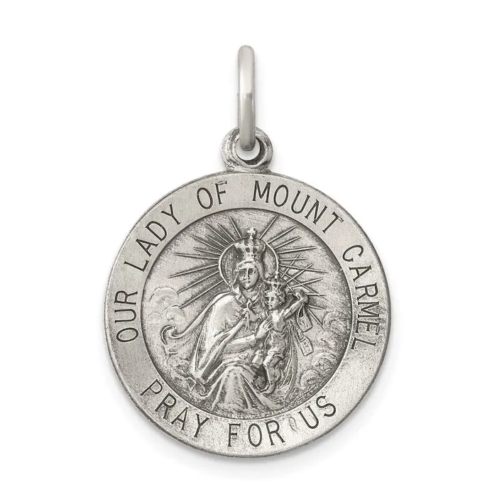 Necklaces TreasureFineJewelers Sterling Silver Antiqued Our Lady of Mount Carmel Medal Necklaces TreasureFineJewelers Sterling Silver Antiqued Our Lady of Mount Carmel Medal
