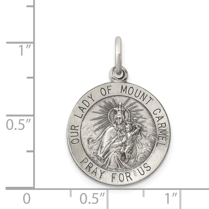 Necklaces TreasureFineJewelers Sterling Silver Antiqued Our Lady of Mount Carmel Medal